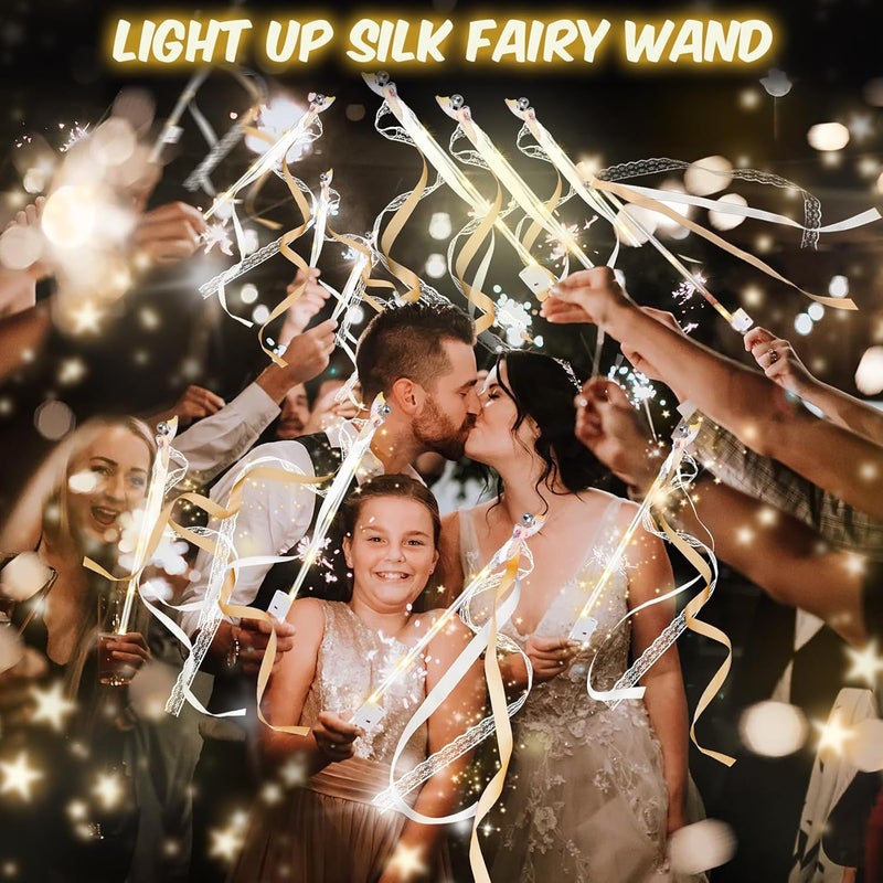 HONLYNE 58 PCS Wedding Wands with Lights,Fairy Wands, LED Silk Fairy Wand with Bells for Wedding Send Off, New Year, Raves, Concert, Birthday - Image 5